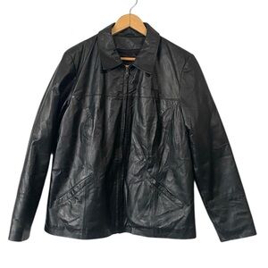 Dana Erin black genuine leather jacket full zip quilted lining size Medium